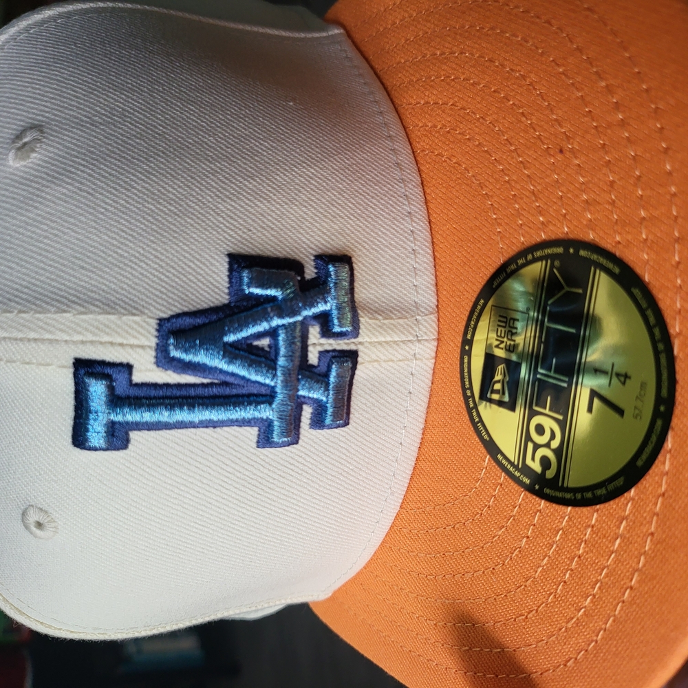 New Era White and Orange Hat with Embroidered Logo Los Angeles Dodgers 7 ¼
